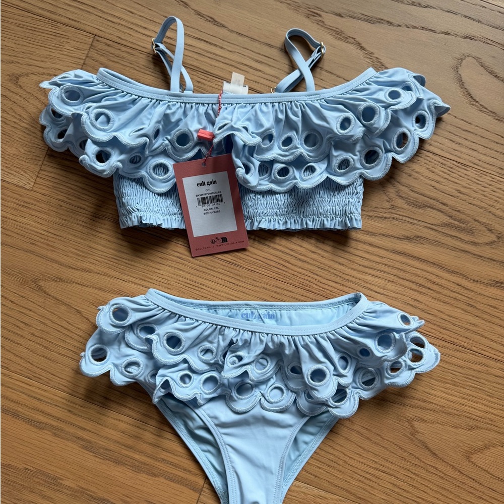 Light Blue Ruffled Bikini Set - Kids 6T
